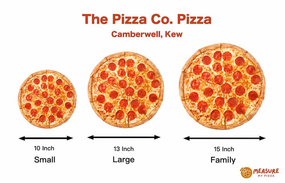 The Pizza Co camberwell pizza size chart